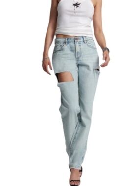 NWT One Teaspoon High Waist Balloon Denim Kansas Blue Distressed Jeans